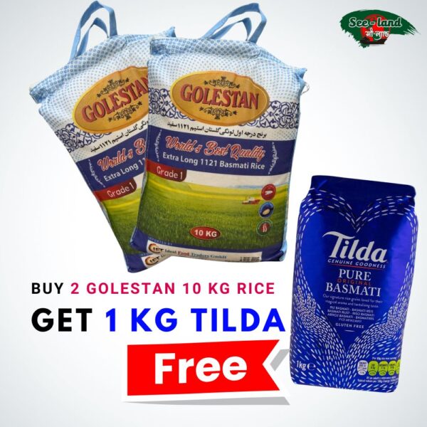 Buy 20kg Golestan Extra Long Basmati Rice & Get 1kg Tilda Free!